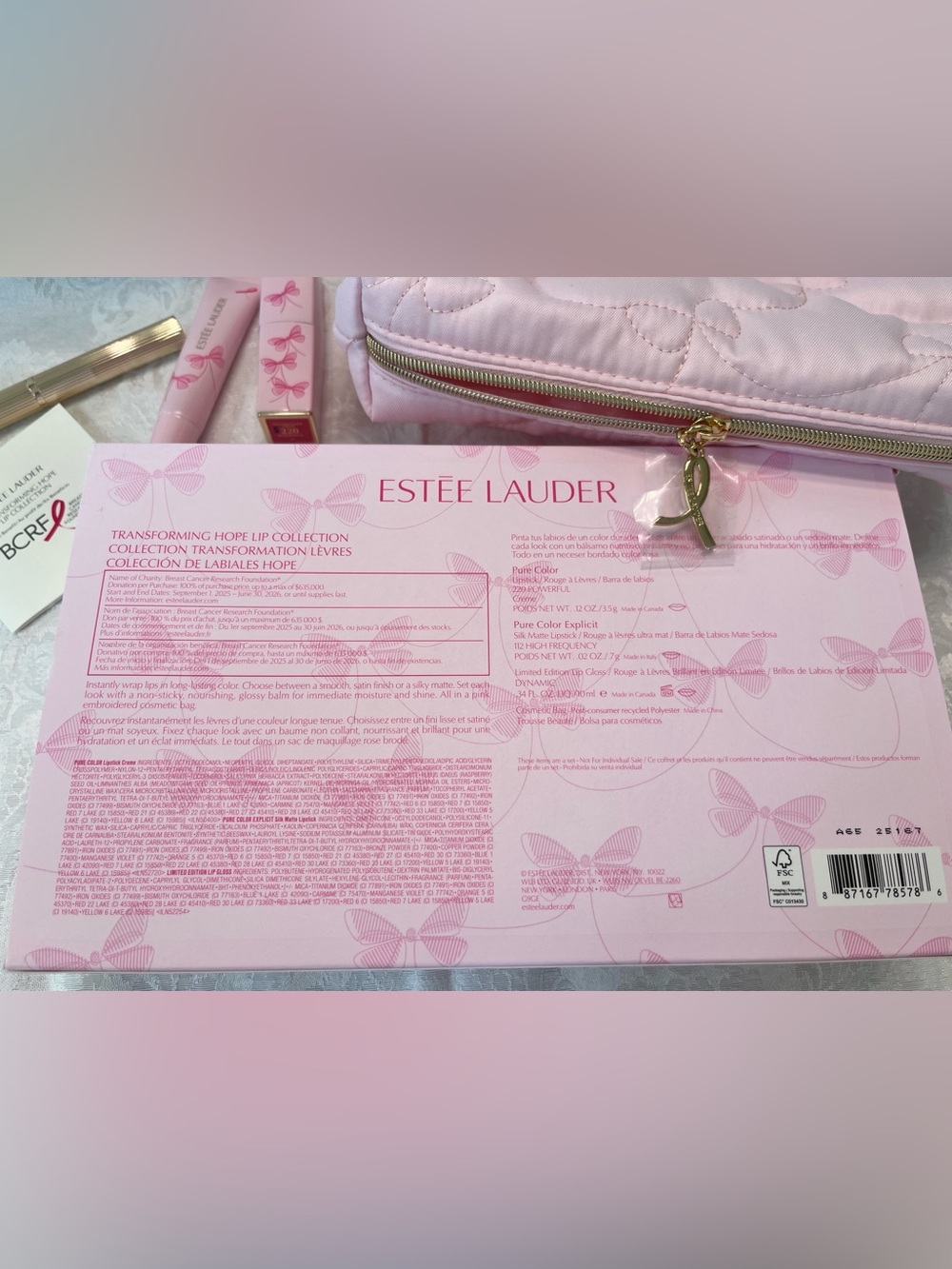 Estée Lauder Lip Collection with Pink Quilted Cosmetic Pouch “Transforming Hope” - Picture 9 of 10